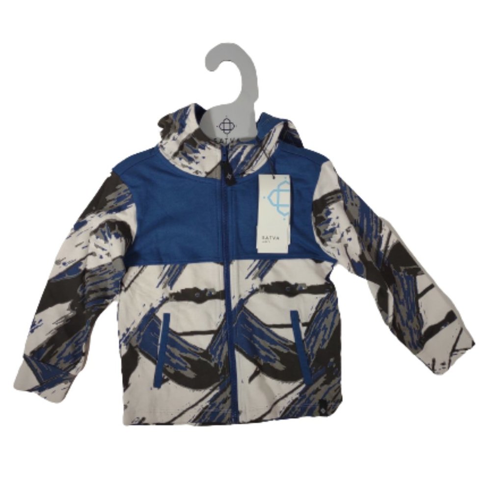 SATVA Ringer Hoodie Gray Brush Print Toddler 4T Hooded Jacket NEW